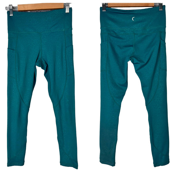 ZYIA ACTIVE‎ Women's 4 Dark Teal Floral Pocket Light n Tight Hi-Rise Legging 7/8 - Picture 1 of 6
